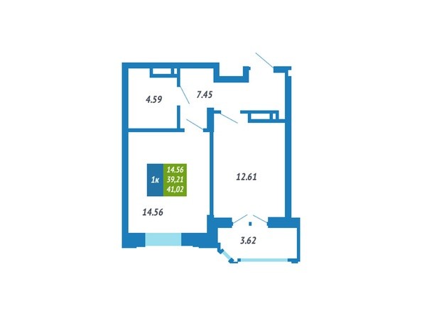 Планировка 1-комнатной квартиры 41,02 кв.м