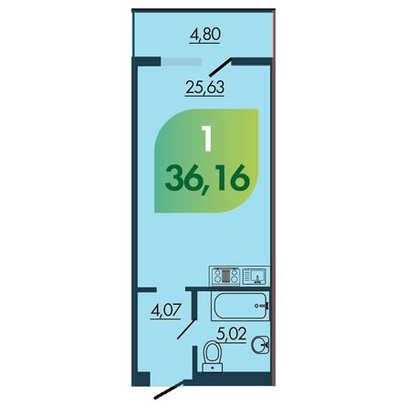 Планировка 1-комн 36,16 м²