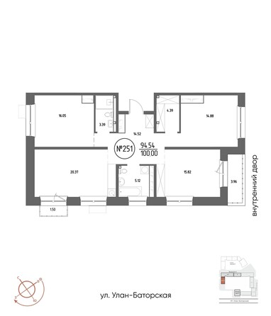 Планировка 3-комн 100 м²