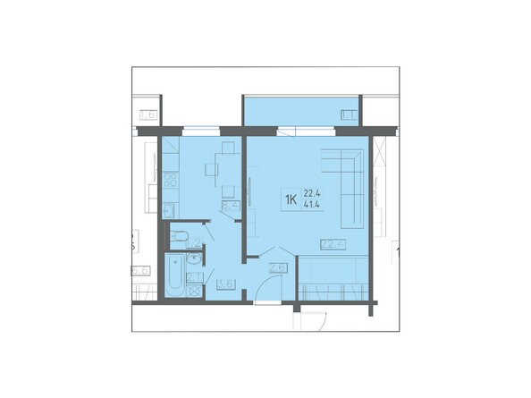 Планировка однокомнатной квартиры 41,4 кв.м
