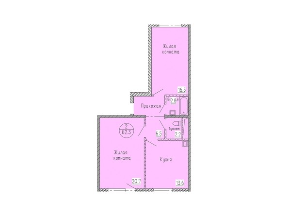 Планировка двухкомнатной квартиры 62,3 кв.м
