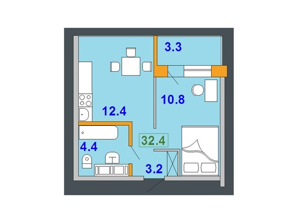 Планировка однокомнатной квартиры 32,4 кв.м