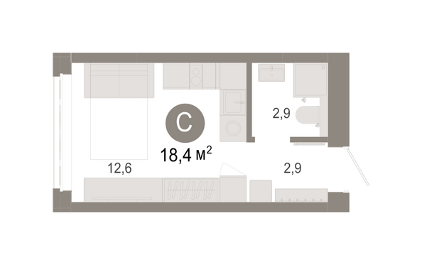 Планировка Студия 18,43, 18,47 м²