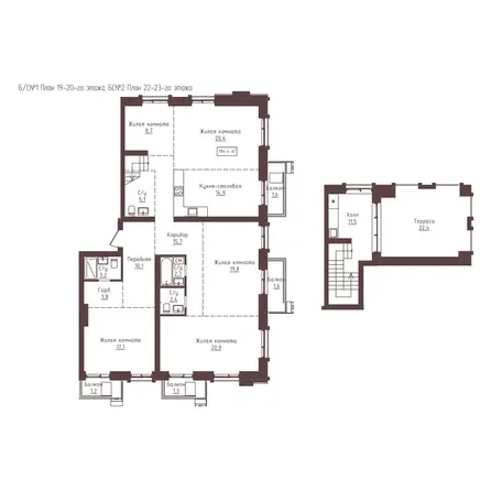 Планировка 5-комн 184,4 м²