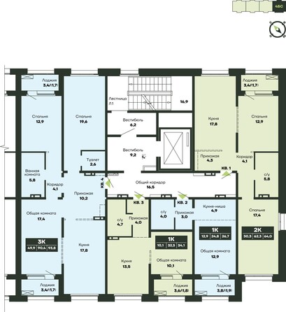 Планировка 3-комн 93,8 м²