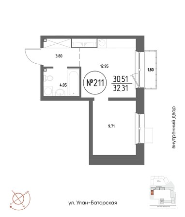 Планировка 1-комн 32,31 м²