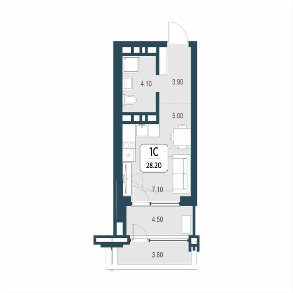 Планировка Студия 28,2, 28,3 м²