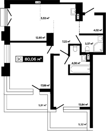 Планировка 2-комн 68,83 м²