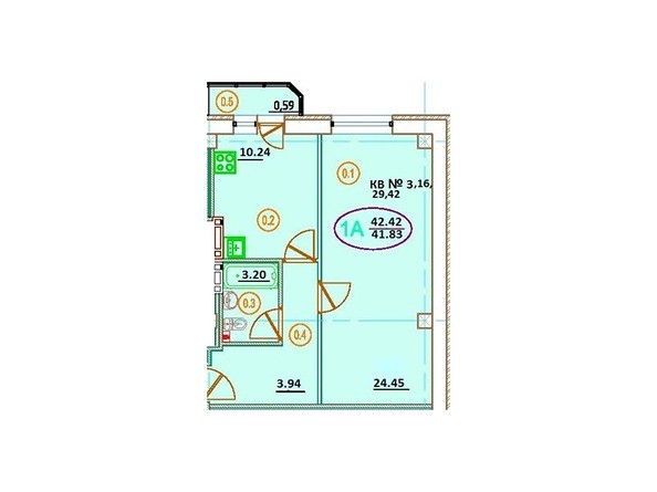 Планировка 1-комнатной квартиры 42,42 кв.м