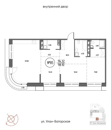 Планировка 3-комн 98,1 - 99,92 м²