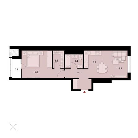 Планировка 2-комн 55,08 м²