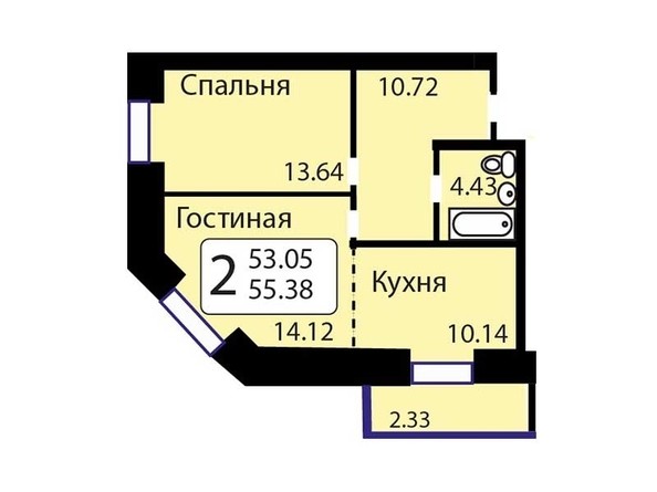 Планировка 2-комн 55,38 - 58,82 м²