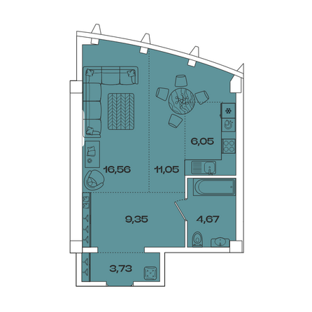 Планировка 1-комн 51,66, 52,34 м²