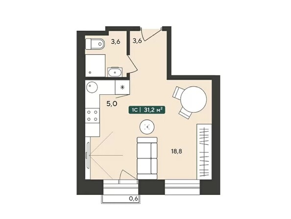 Планировка 1-комн 31,2 - 32,5 м²