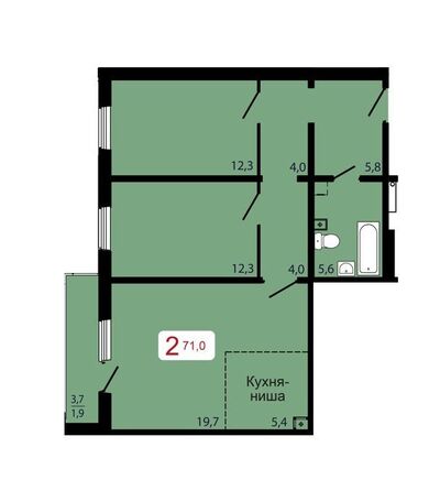 Планировка 2-комн 71 м²