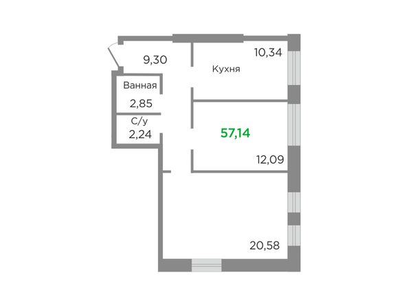 Планировка двухкомнатной квартиры 57,14 кв.м