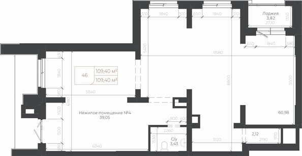 Планировка Студия 109,4 м²