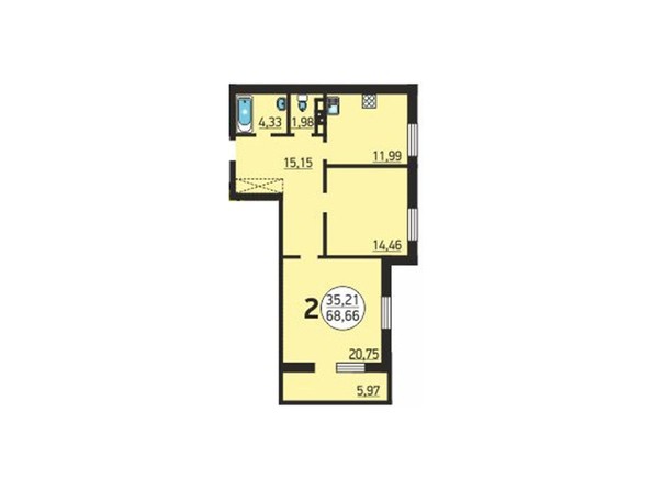 Планировка 2-комнатной квартиры 68,66 кв.м