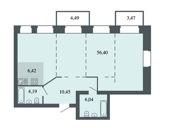 Планировка 2-комн 83,5 м²