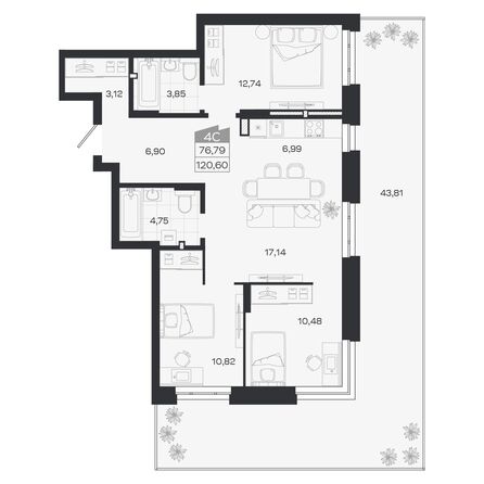 Планировка 4-комн 76,79 м²