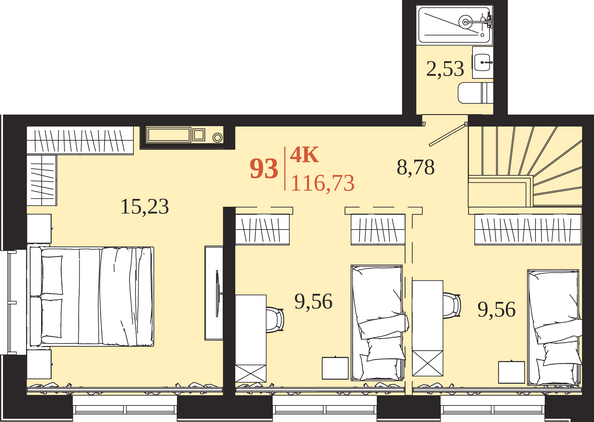 Планировка 4-комн 116,73 м²