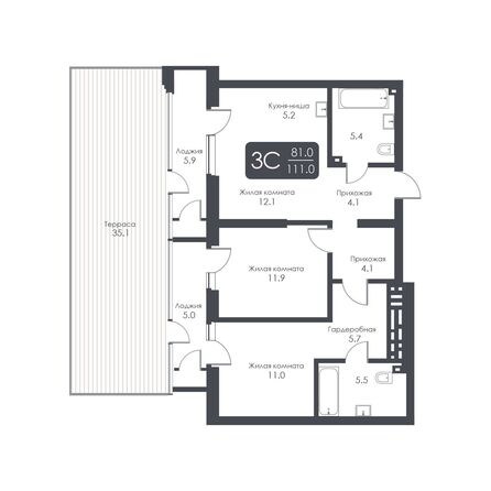 Планировка 3-комн 81 м²