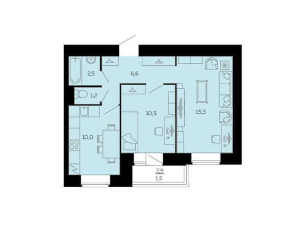 Планировка двухкомнатной квартиры 47,6 кв.м