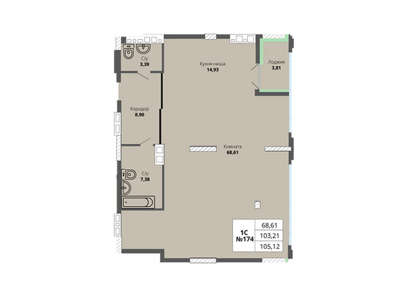 Планировка однокомнатной квартиры 103,21 кв.м