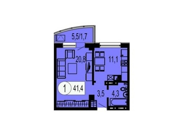 Планировка 1-комнатной квартиры 41,4 кв.м