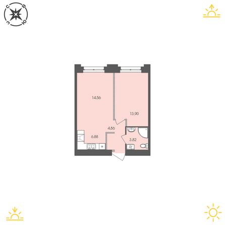 Планировка 1-комн 44,02, 44,03 м²