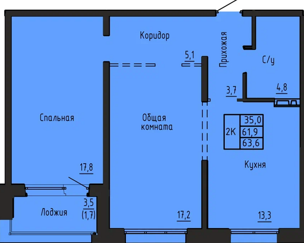 Планировка 2-комн 63,6 м²