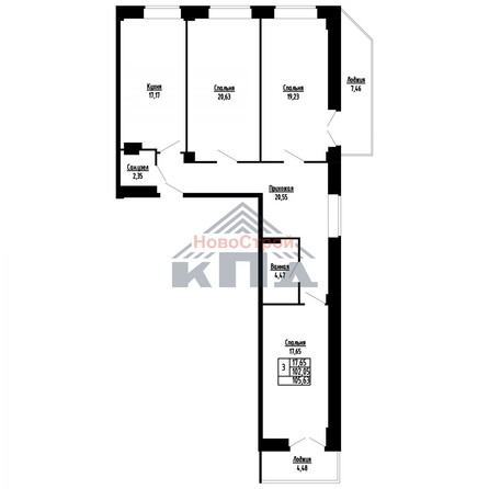 Планировка 3-комн 106 м²