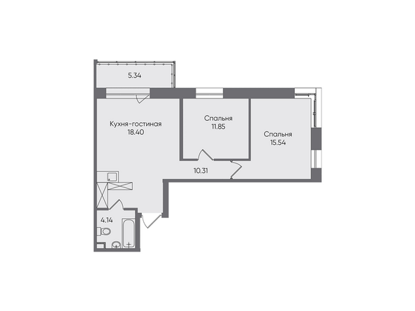 Планировка трехкомнатной квартиры 65,58 кв.м
