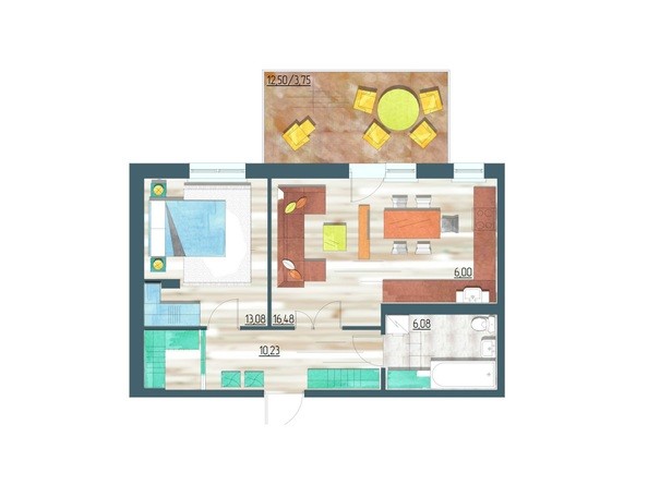 Планировка двухкомнатной квартиры 55,62 кв.м