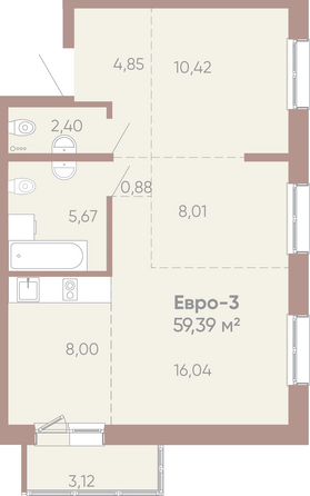 Планировка 3-комн 59,39 м²