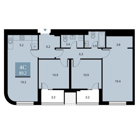Планировка 4-комн 89,2 м²