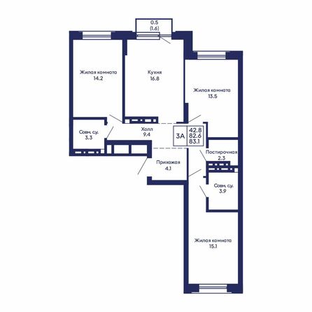 Планировка 3-комн 83,1 м²