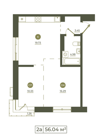 Планировка 2-комн 56,04 м²