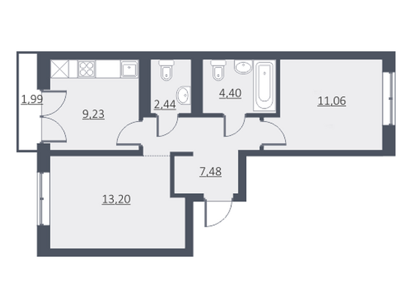 Планировка двухкомнатной квартиры 48,11 кв.м