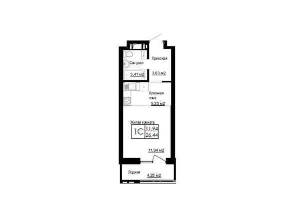 Планировка однокомнатной квартиры 26,44 кв.м
