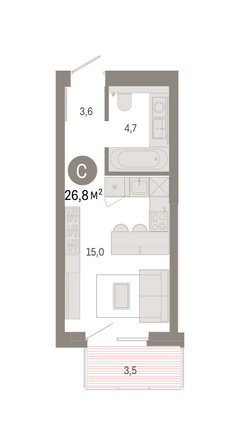 Планировка Студия 26,82 м²