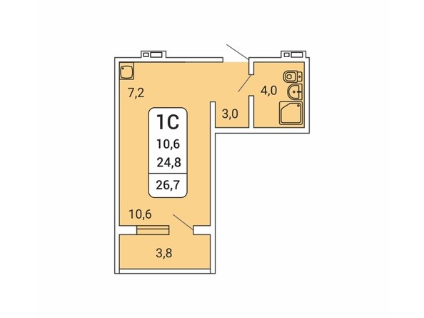 1-комнатная 26,7 кв.м