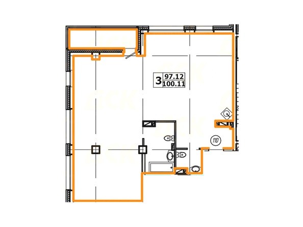 Планировка 3-комнатной квартиры 100,11 кв. м