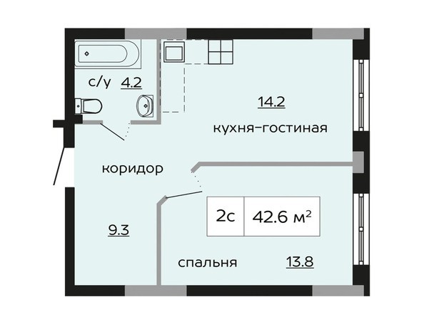 2-комнатная 42 кв.м