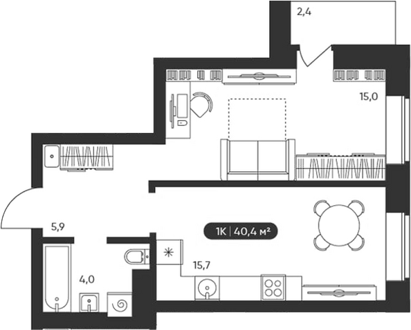 Планировка 1-комн 40,4 м²