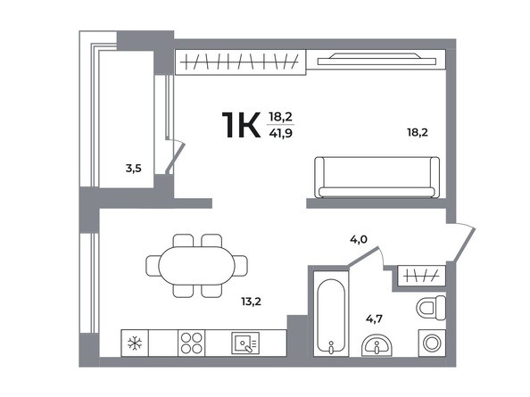 Планировка 1-комн 41,9 м²