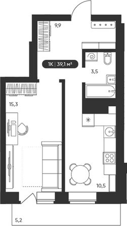 Планировка 1-комн 39,1 м²