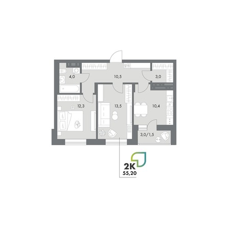 Планировка 2-комн 55,2 - 56 м²