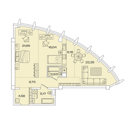 Планировка 3-комн 90,65 м²