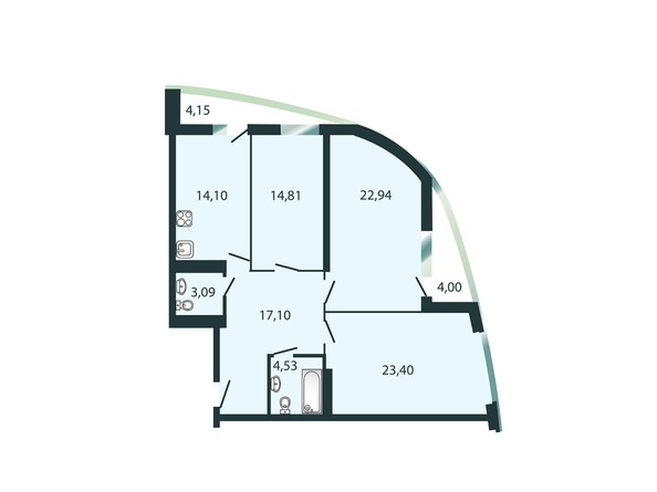 Планировка трехкомнатной квартиры 104,4 кв.м